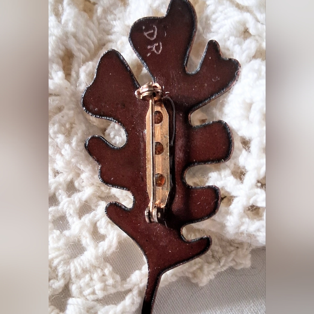 Lovely, Unique, Enamel Leaf Brooch - Vintage 70s - Picture 7 of 8